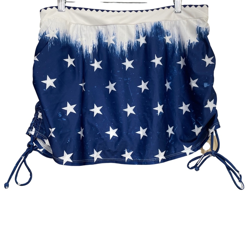 Womens Unbranded Blue White Star Print Ruched Swim Skirt High Waisted  Bottom XL - Picture 2 of 6